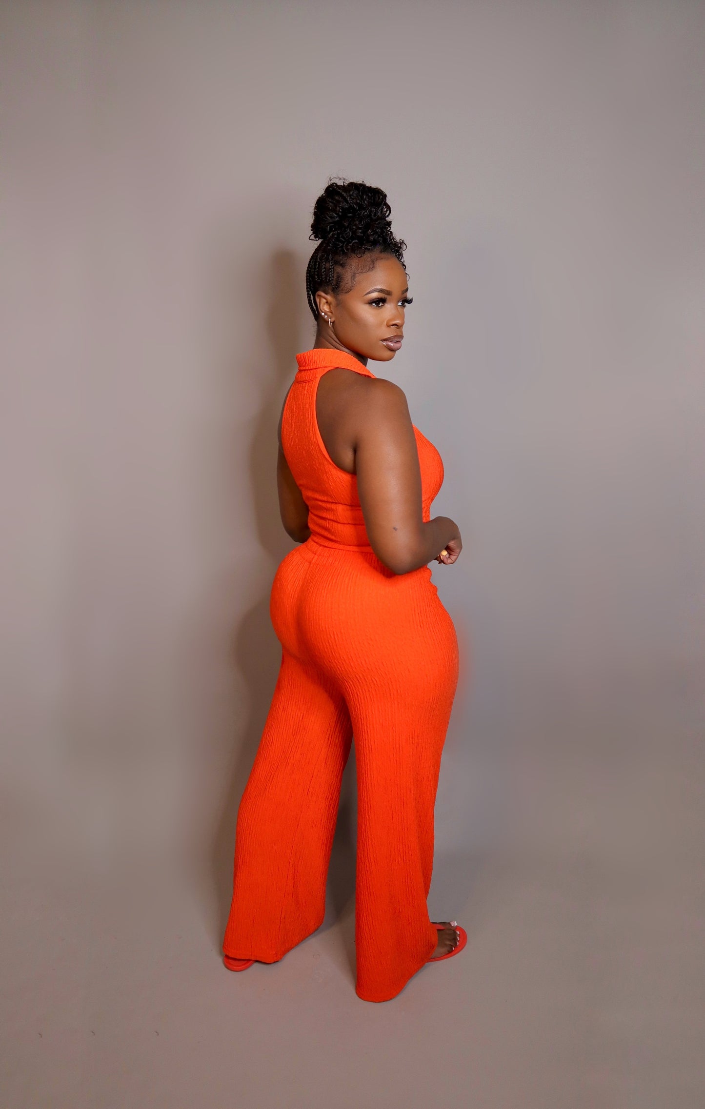 Tangerine Crinkle Zip up Set