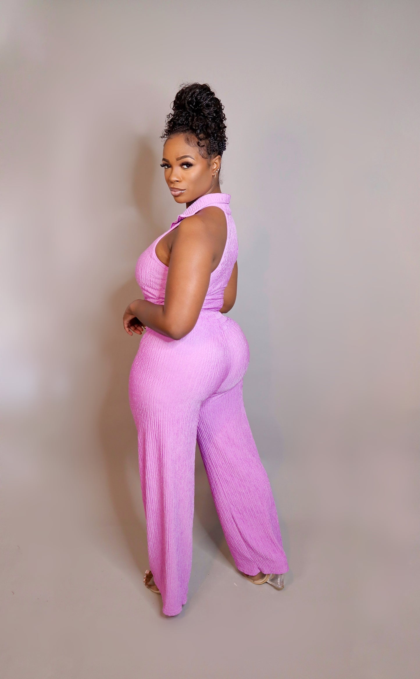 Lilac Crinkle Zip Up Set