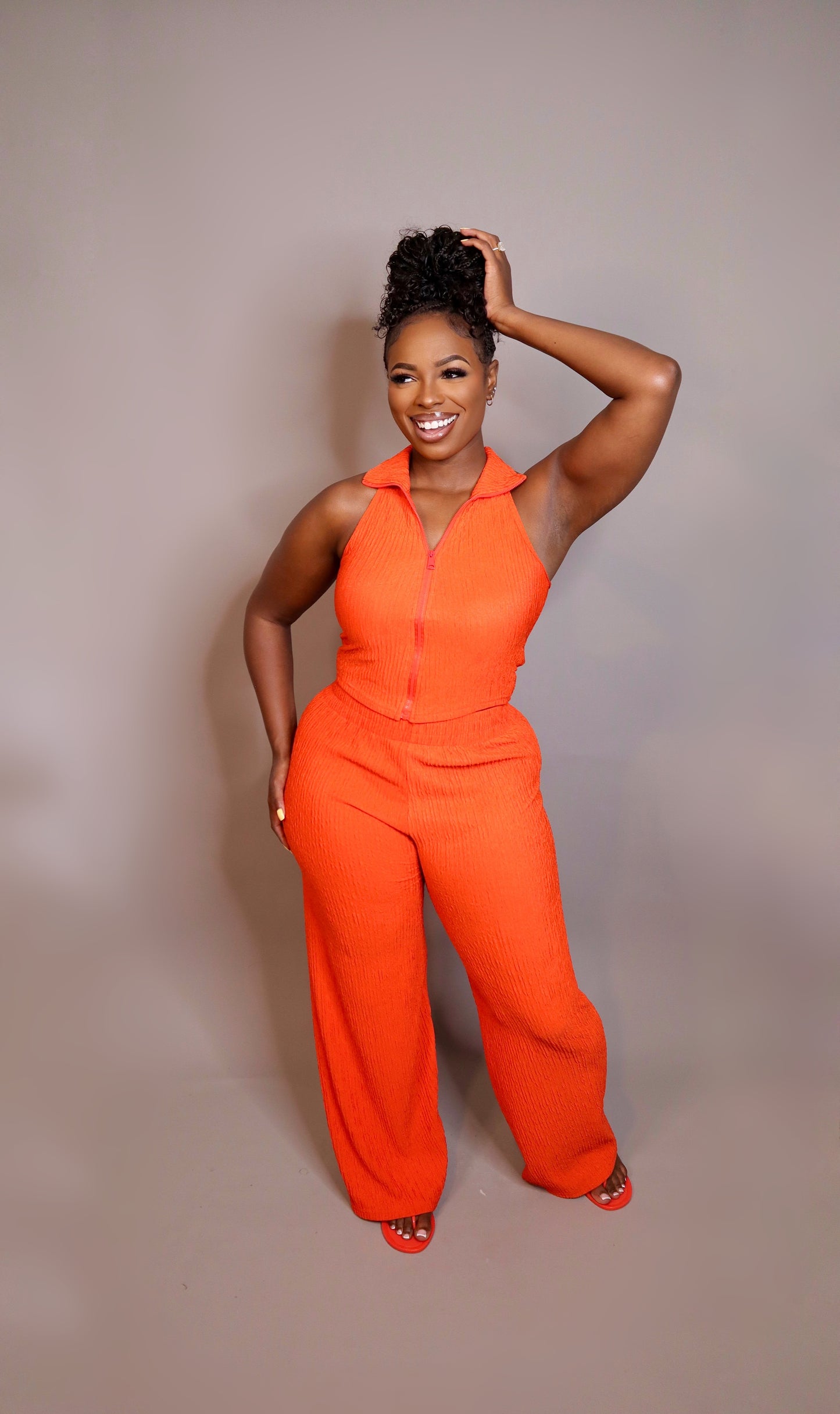 Tangerine Crinkle Zip up Set