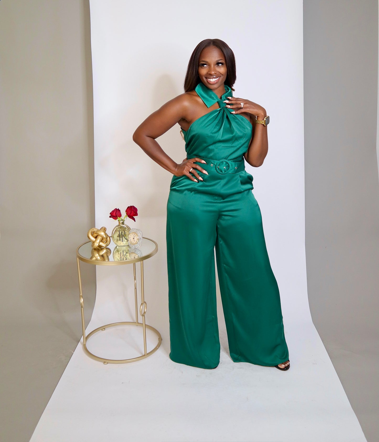 Mrs. Smith Silk Jumpsuit -Green