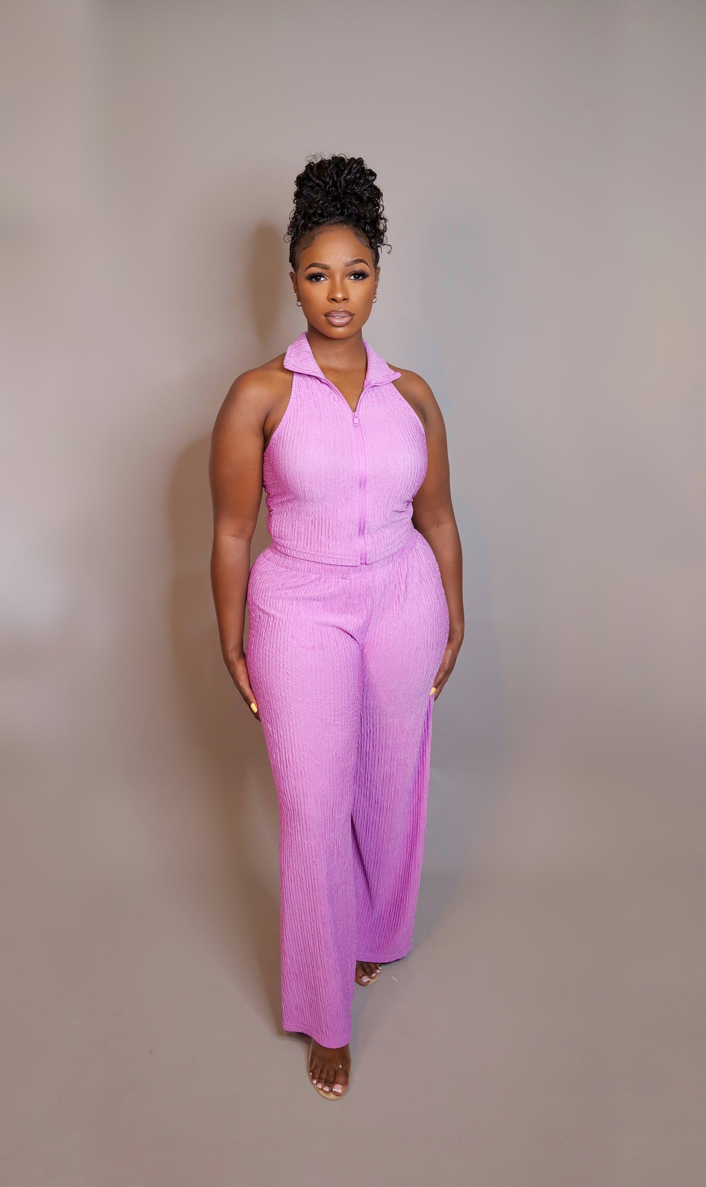 Lilac Crinkle Zip Up Set
