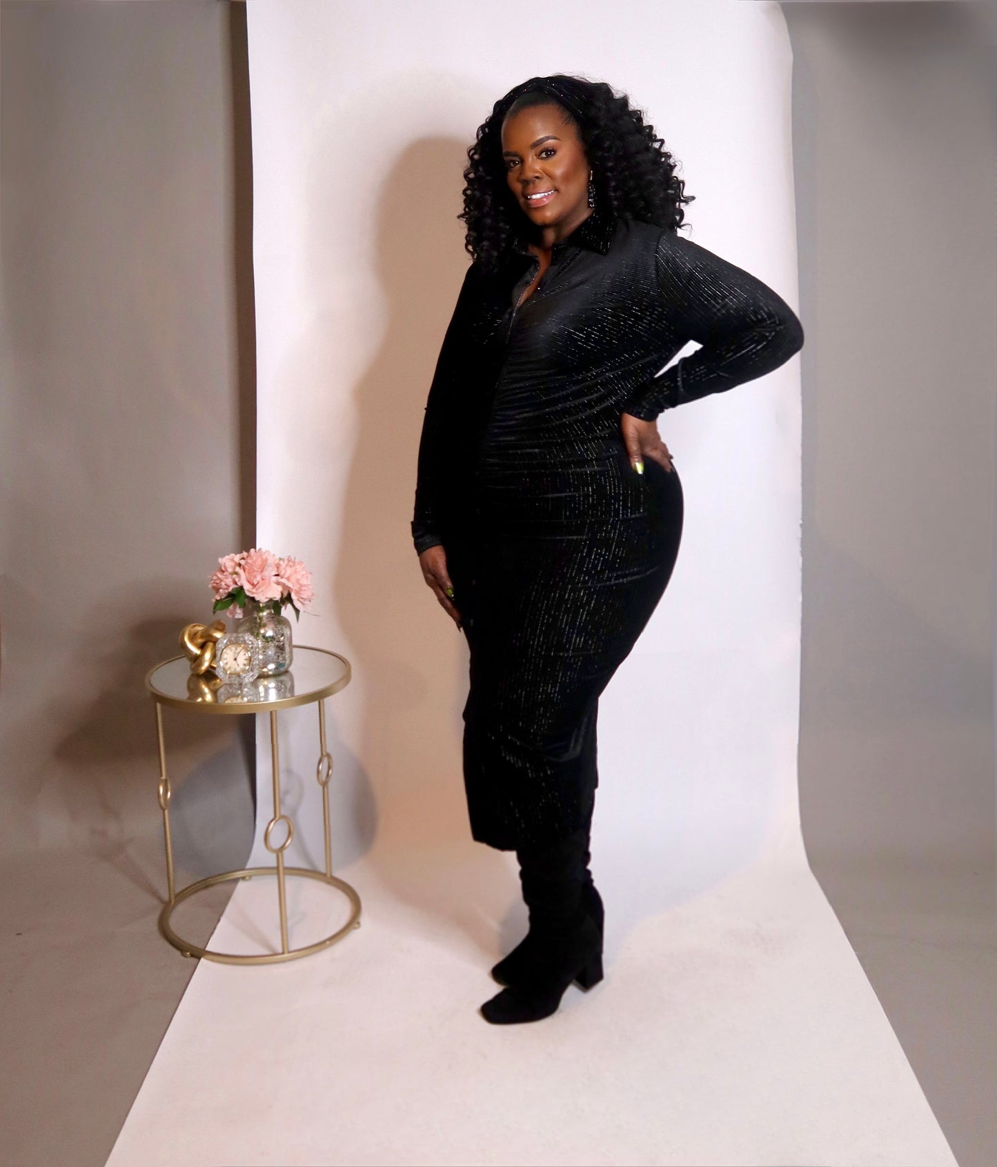 Midnight Glam Velour Midi Dress