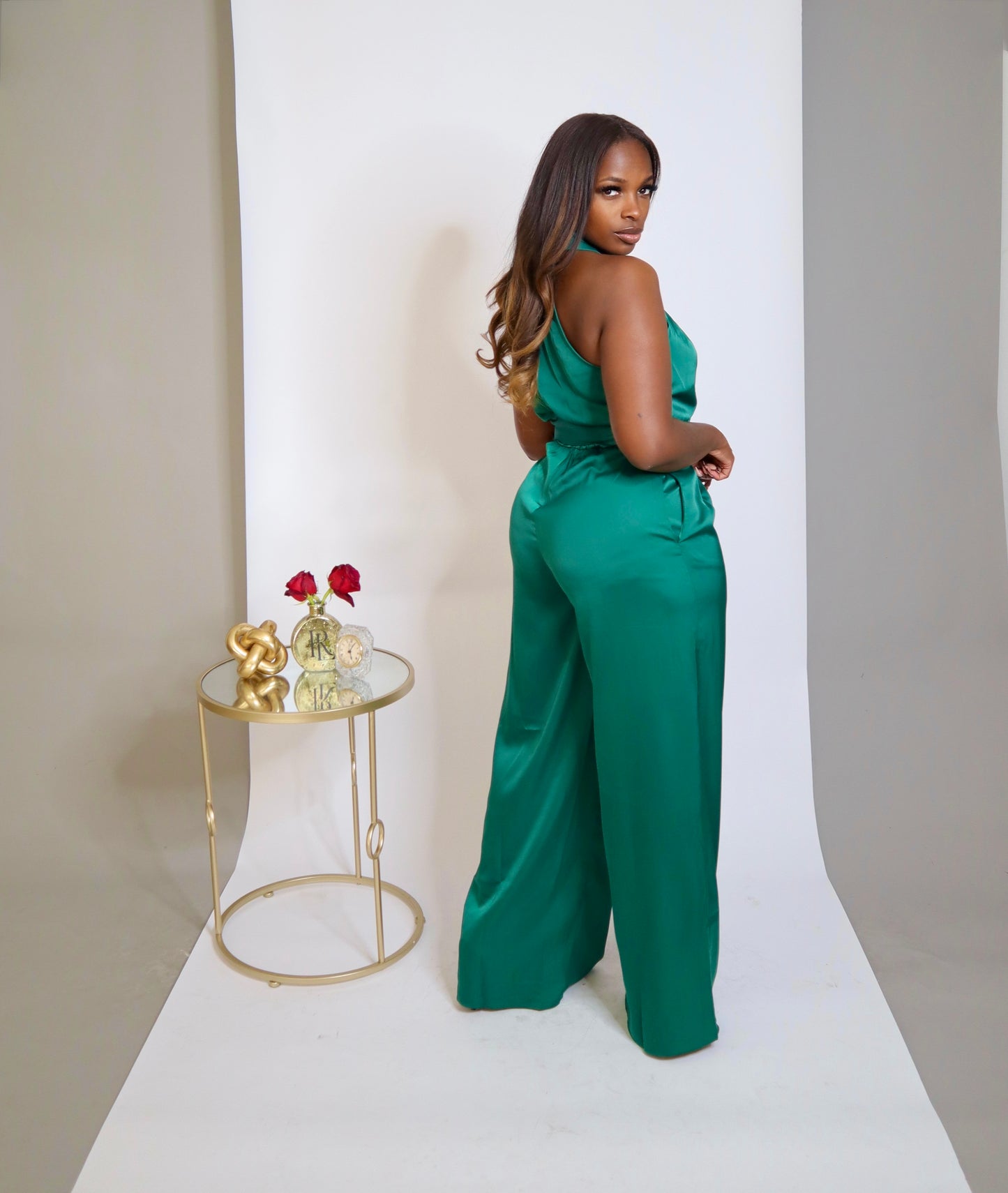 Mrs. Smith Silk Jumpsuit -Green