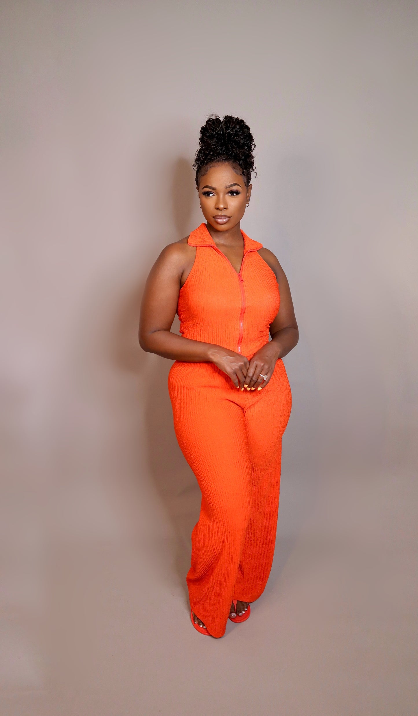 Tangerine Crinkle Zip up Set