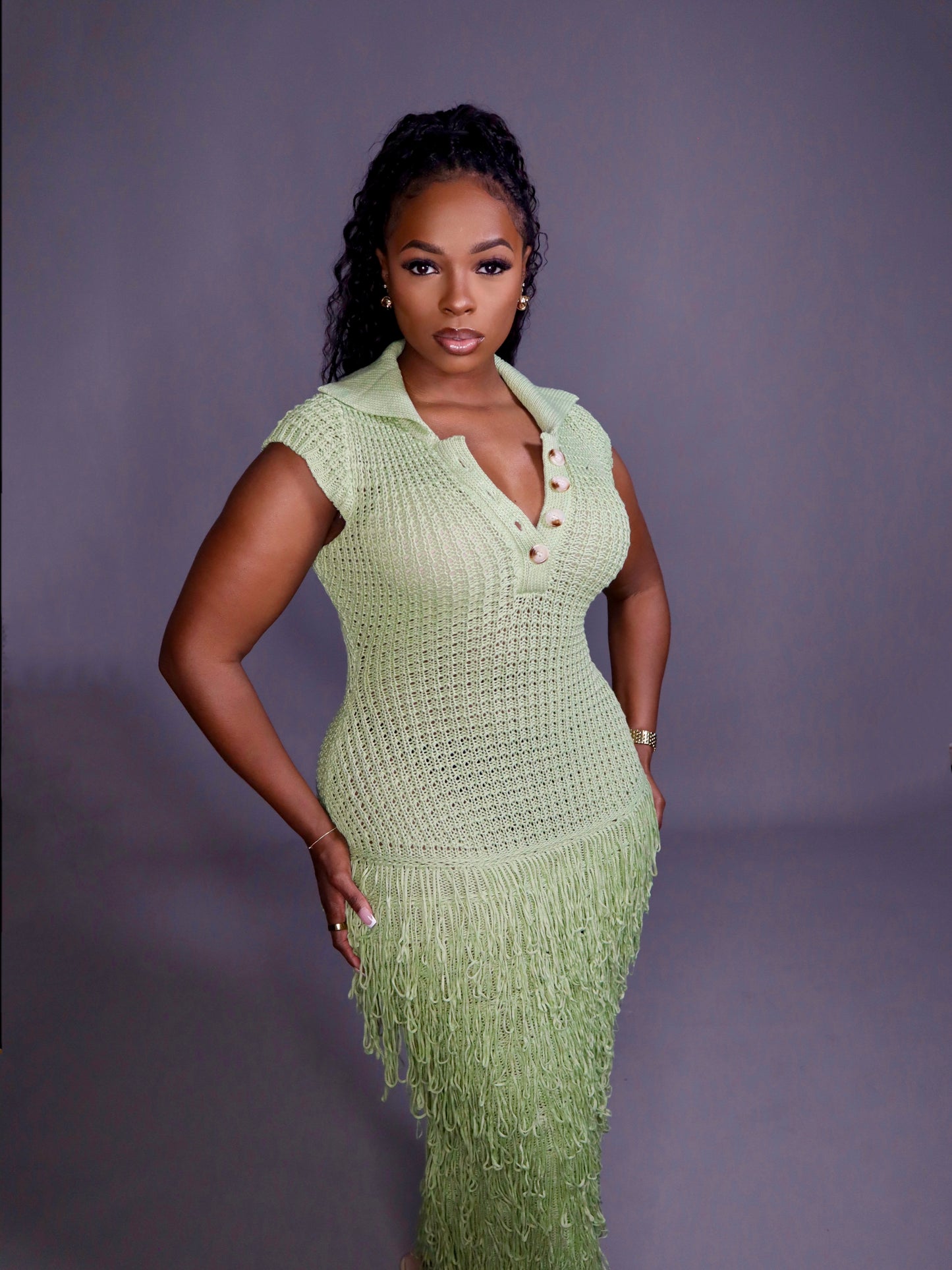 Amiya Crochet Dress- Chartreuse