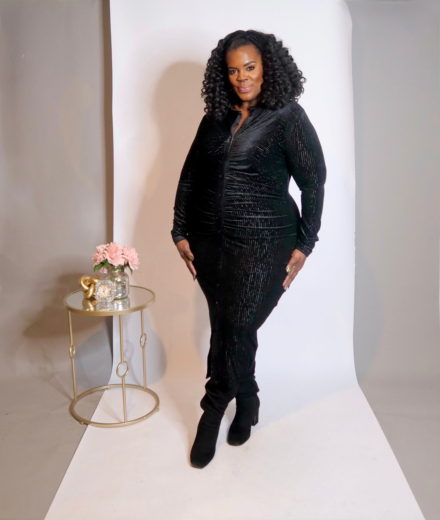 Midnight Glam Velour Midi Dress