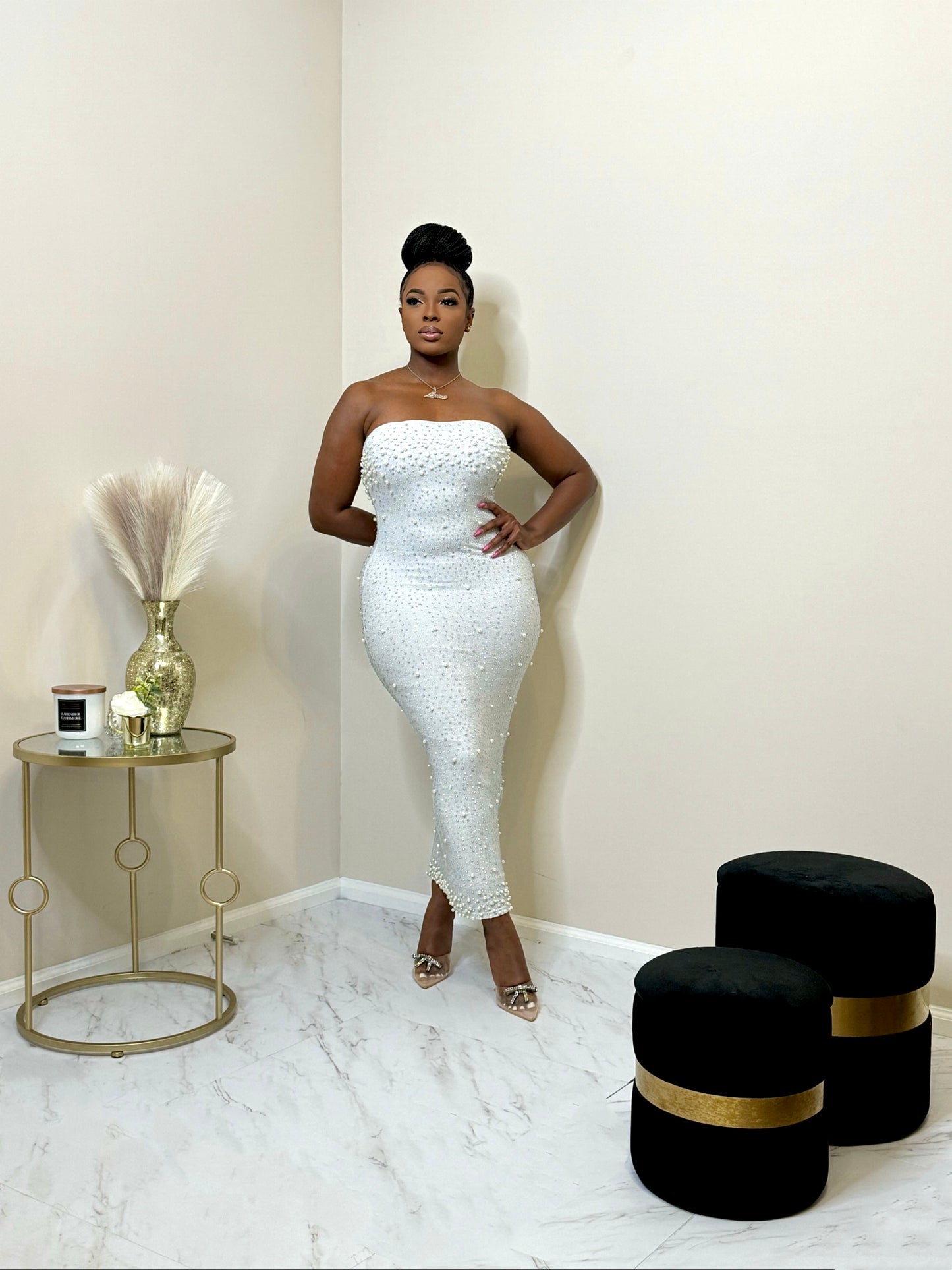 Blanco Rhinestone Pearl Midi