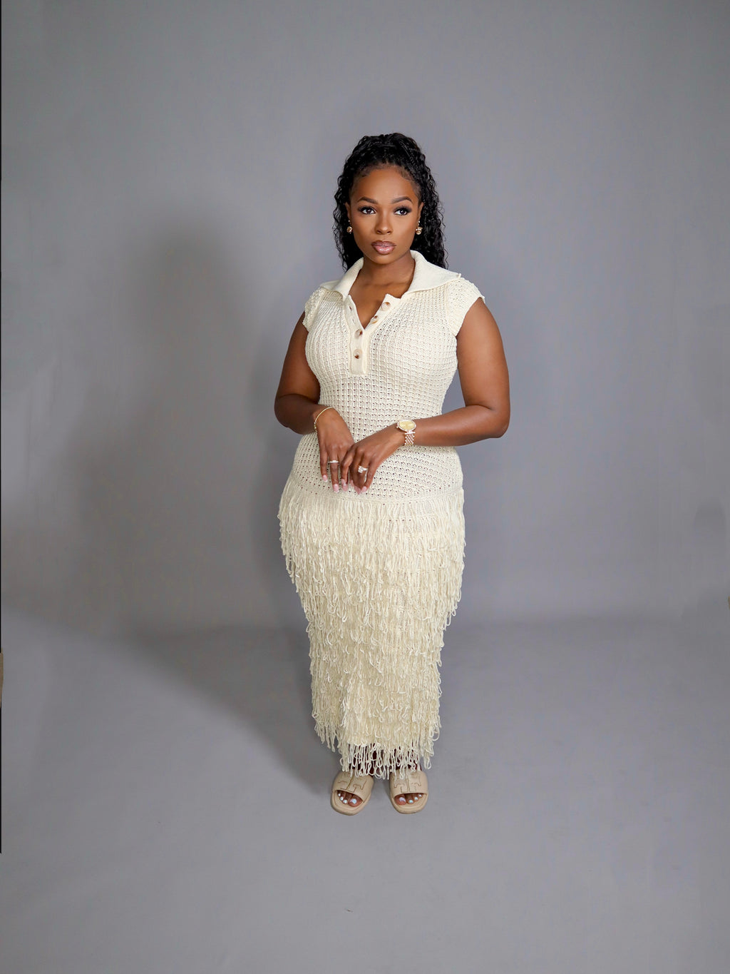 Amiya Crochet Dress- Oatmeal