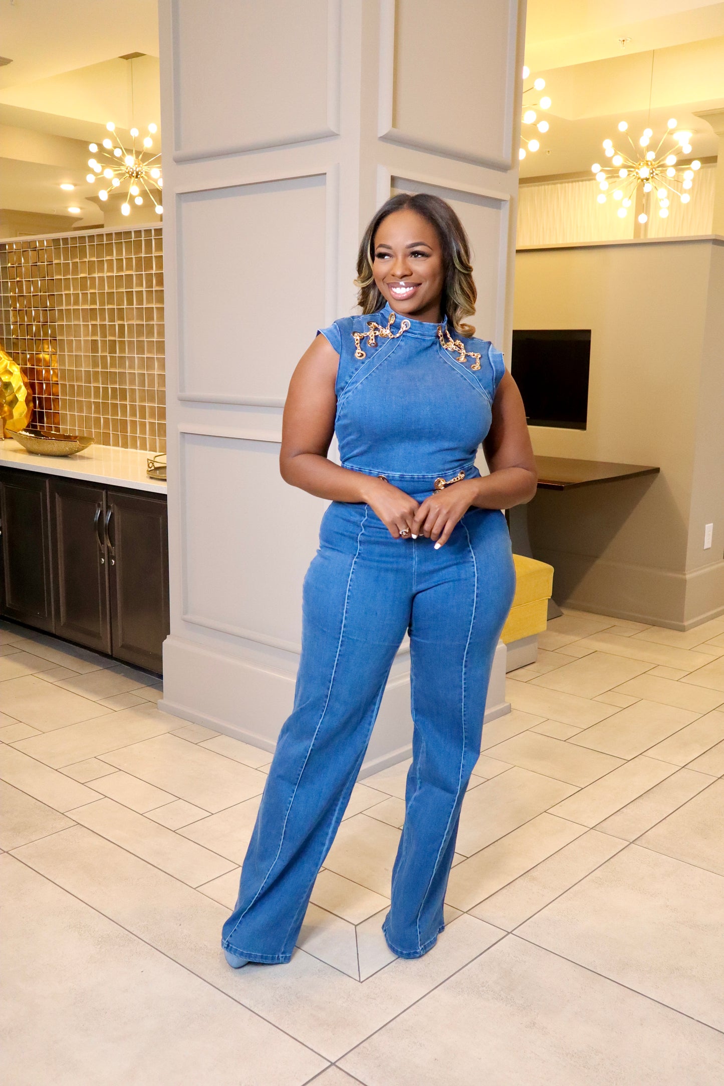 Chasity Chain Denim Jumpsuit