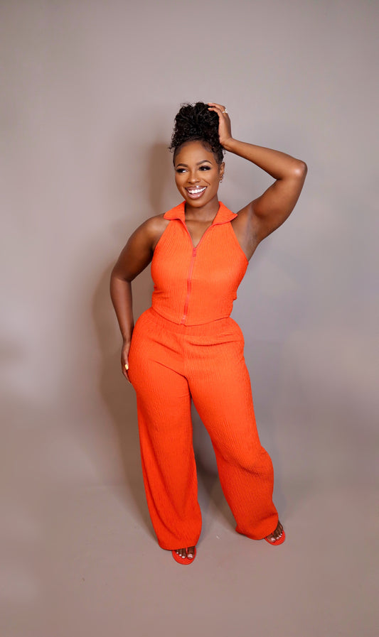 Tangerine Crinkle Zip up Set