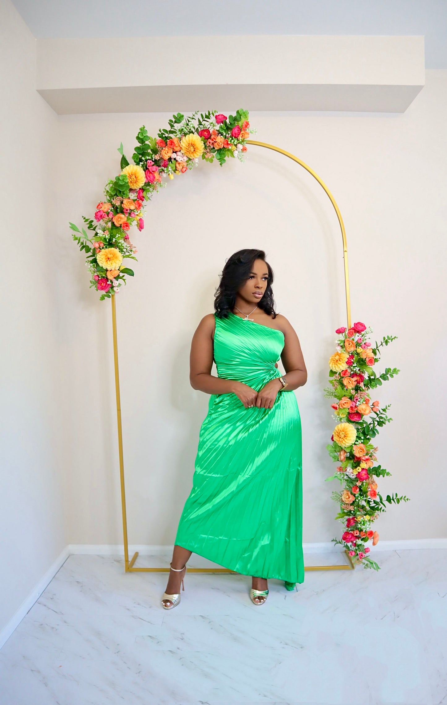 Emerald Pleated Dress