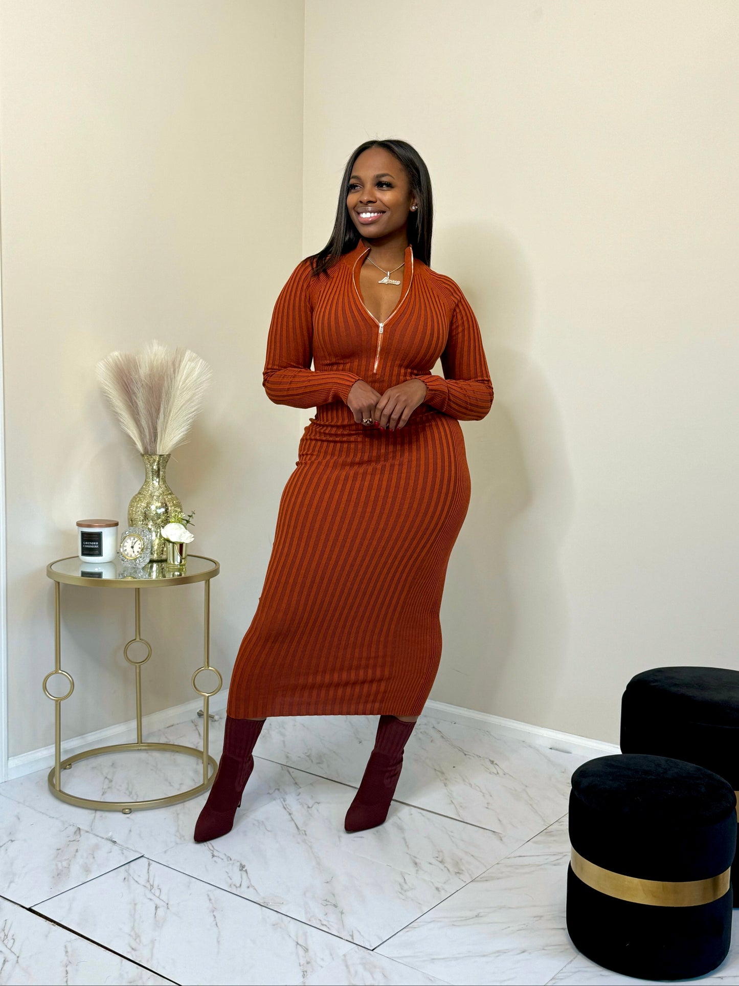 Rust Two Tone Sweater Dress