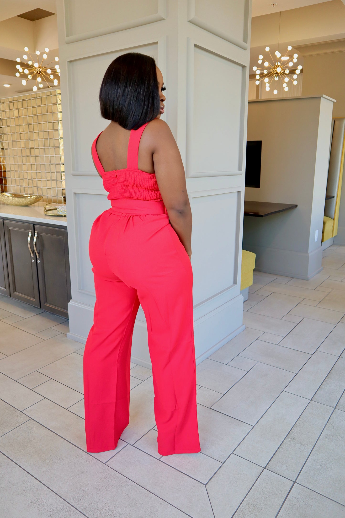 Fiery Red Belted Jumpsuit