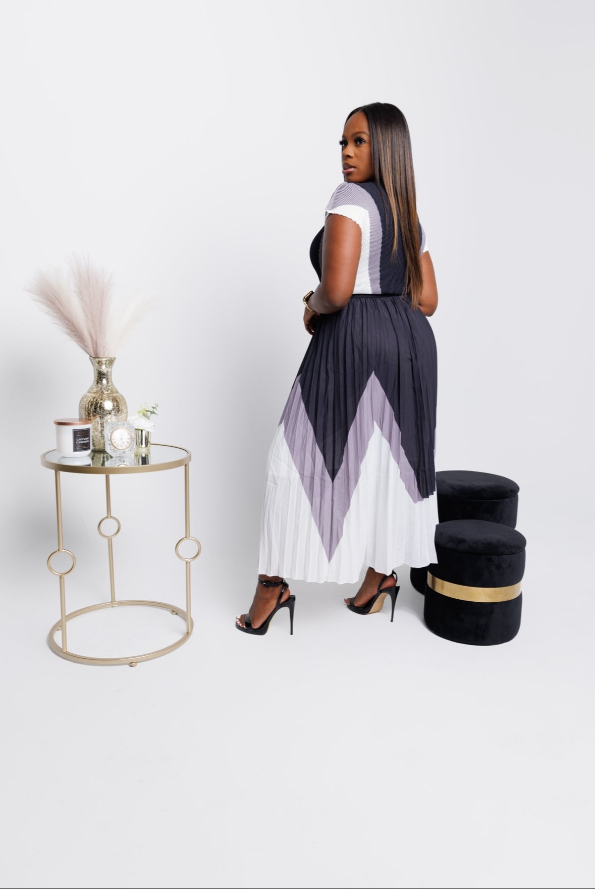 Black Pleated Skirt Set