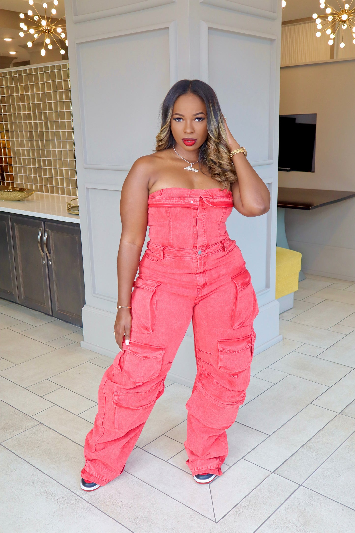 Ruby Woo Acid Wash Denim Jumpsuit