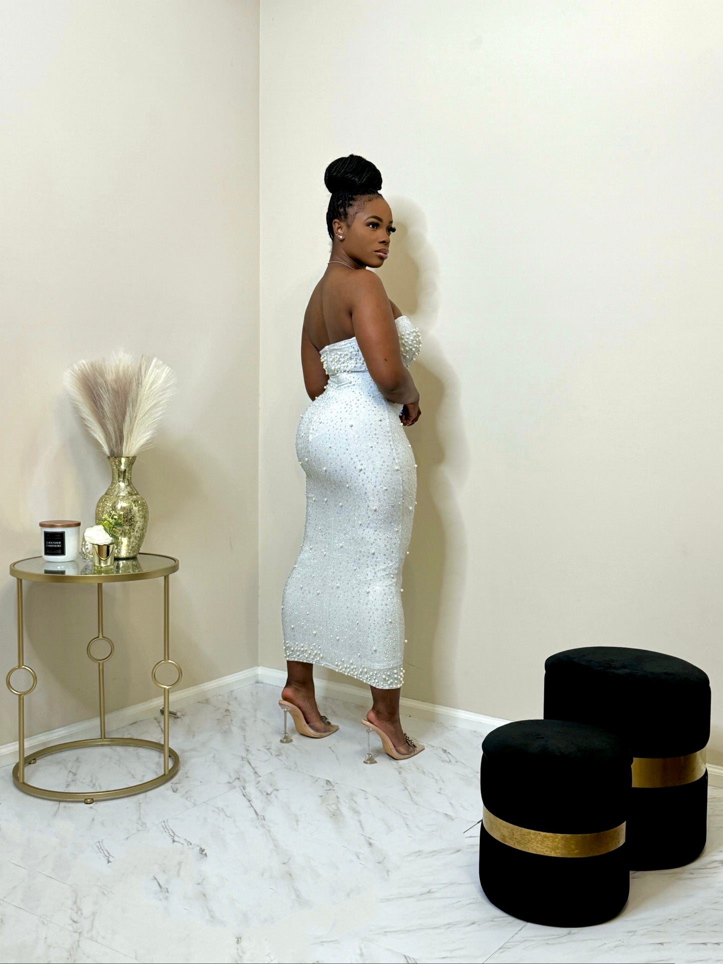 Blanco Rhinestone Pearl Midi