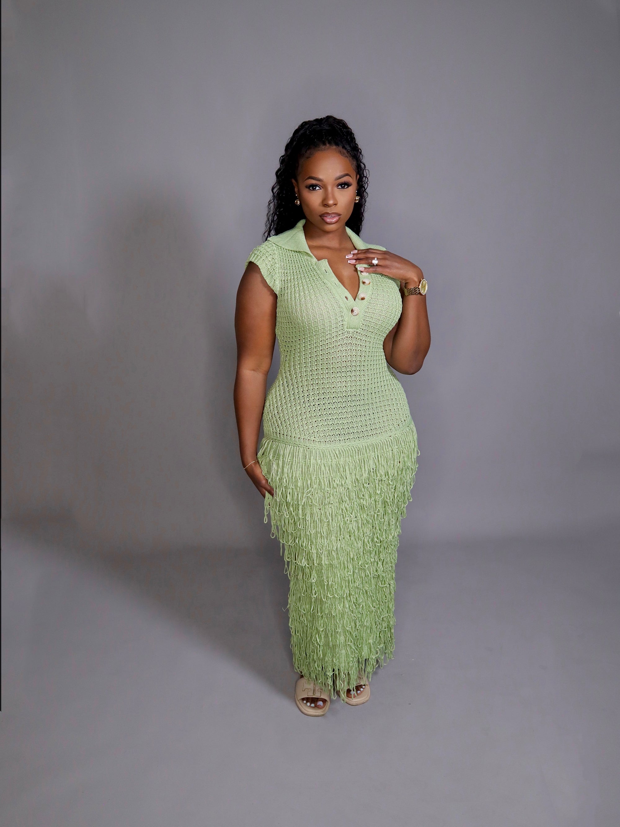 Amiya Crochet Dress- Chartreuse The Contour Closet Amiya Crochet Dress- Chartreuse The Contour Closet
