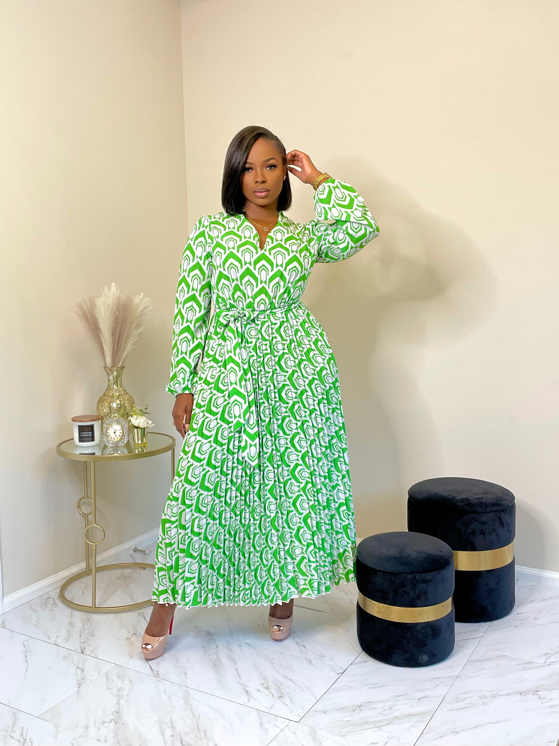 Pleated Green Maxi Dress – The Contour Closet