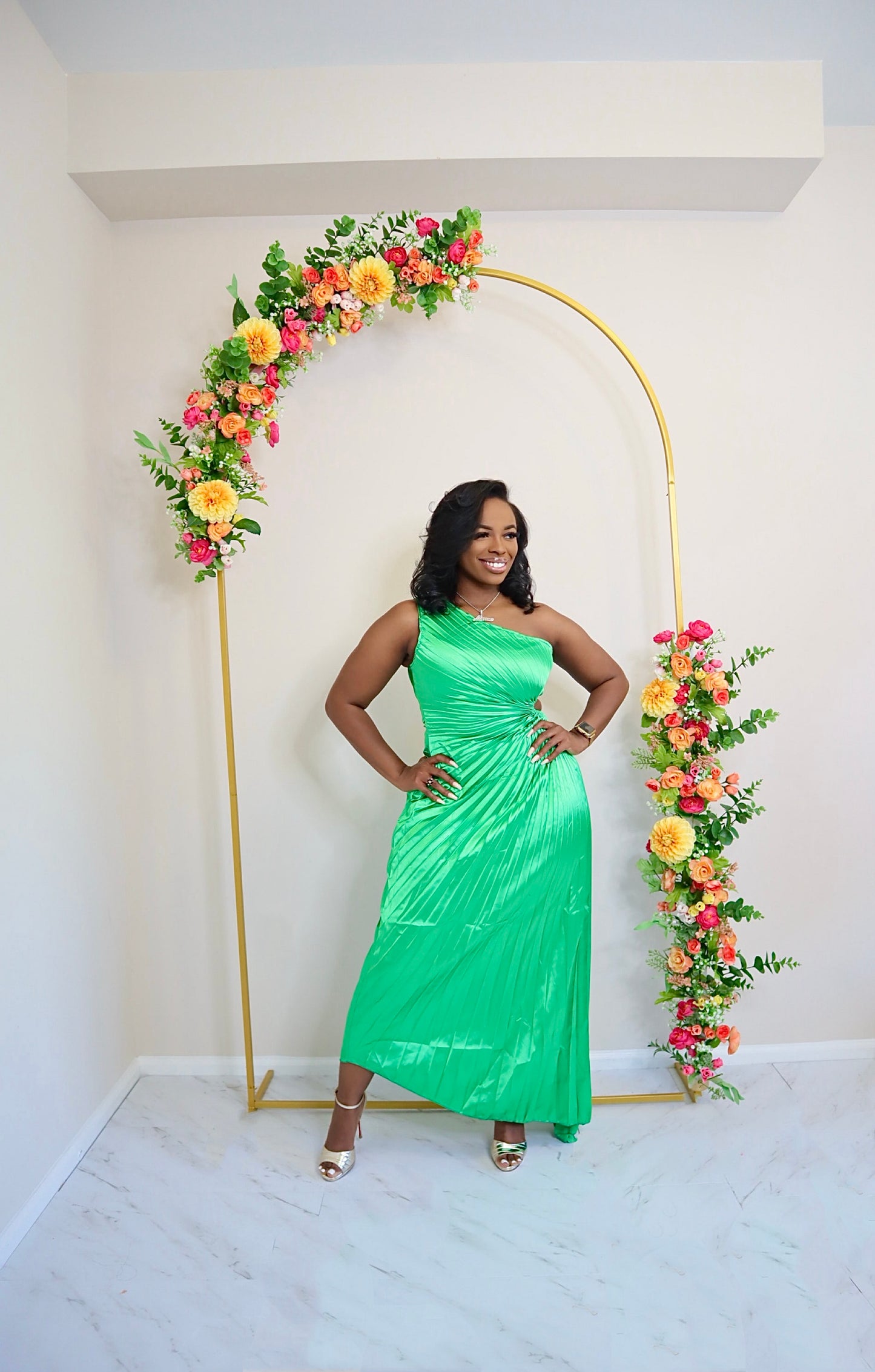 Emerald Pleated Dress