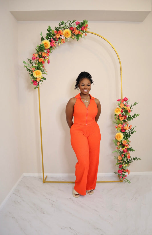 Tangerine Crinkle Zip up Set