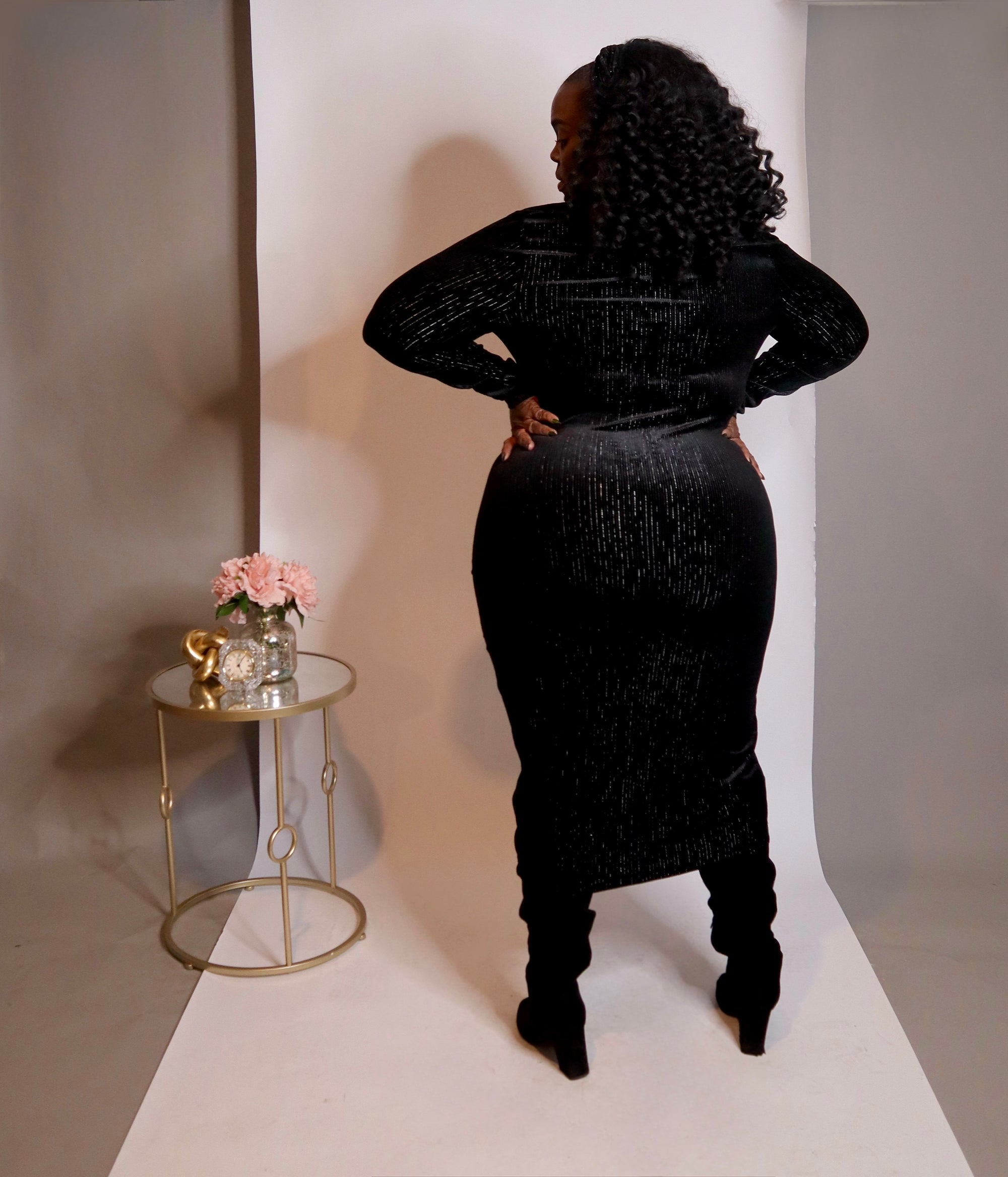 contour midi dress Black Contour Rib Split Detail Midi Dress