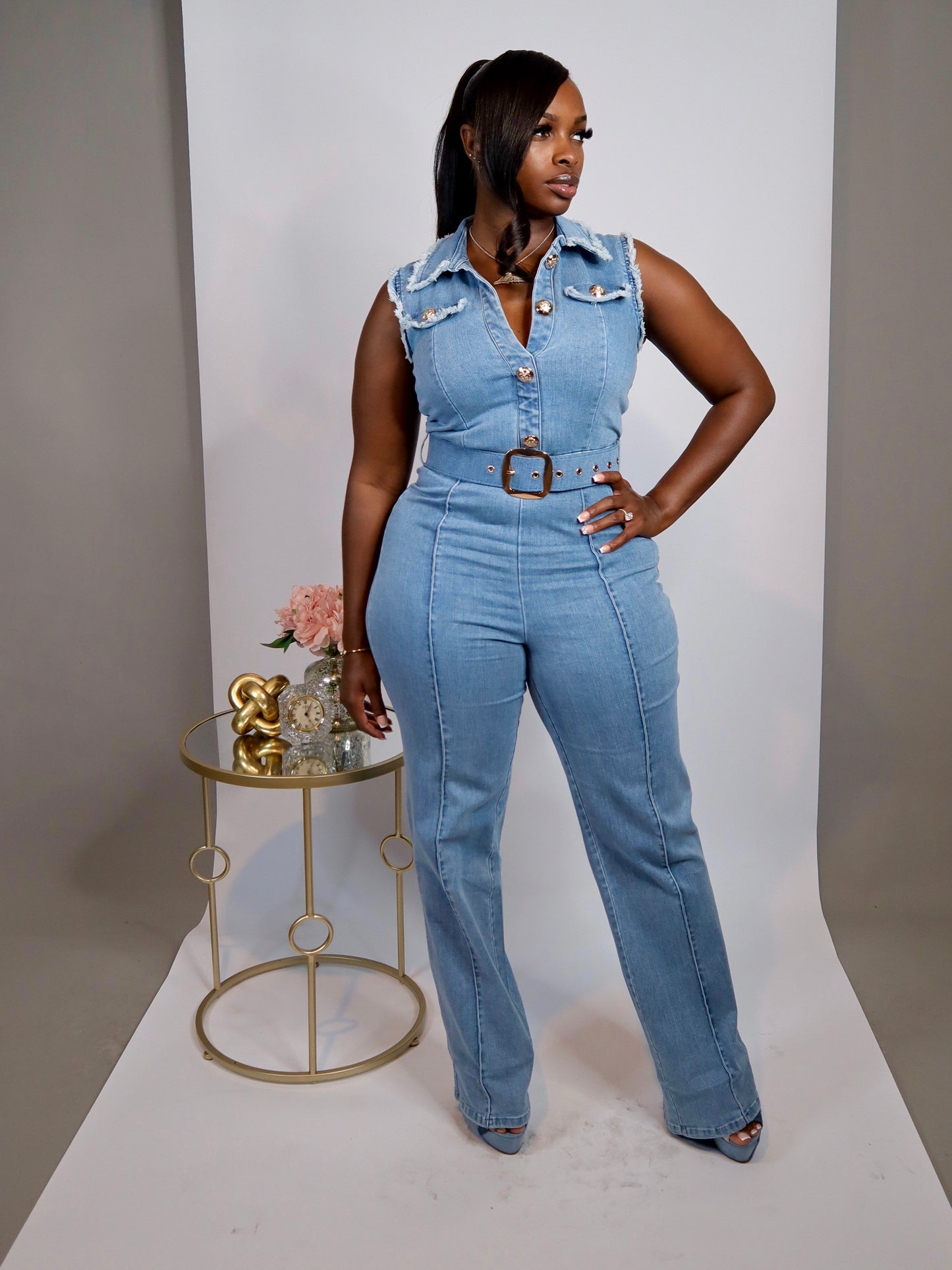 Danita Denim Fringe Jumpsuit