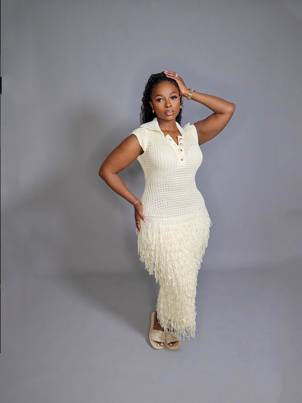 Amiya Crochet Dress- Oatmeal