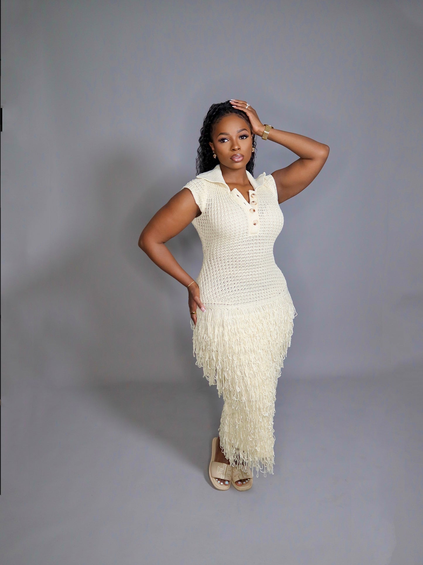 Amiya Crochet Dress- Oatmeal