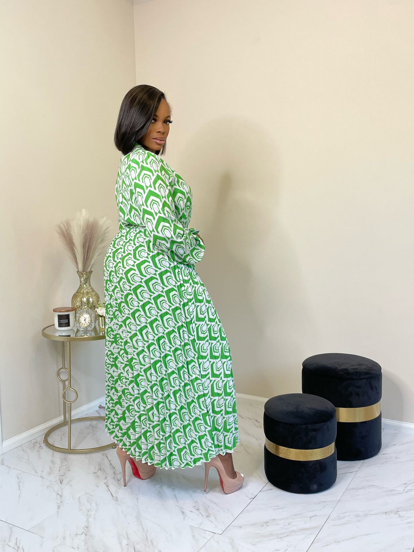 Pleated Green Maxi Dress