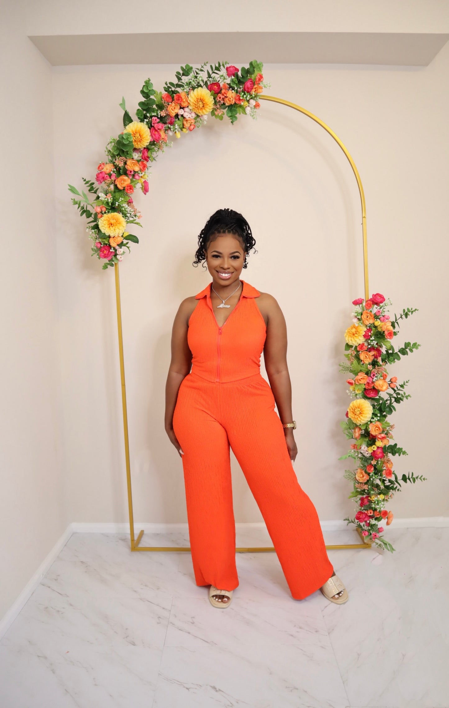 Tangerine Crinkle Zip up Set