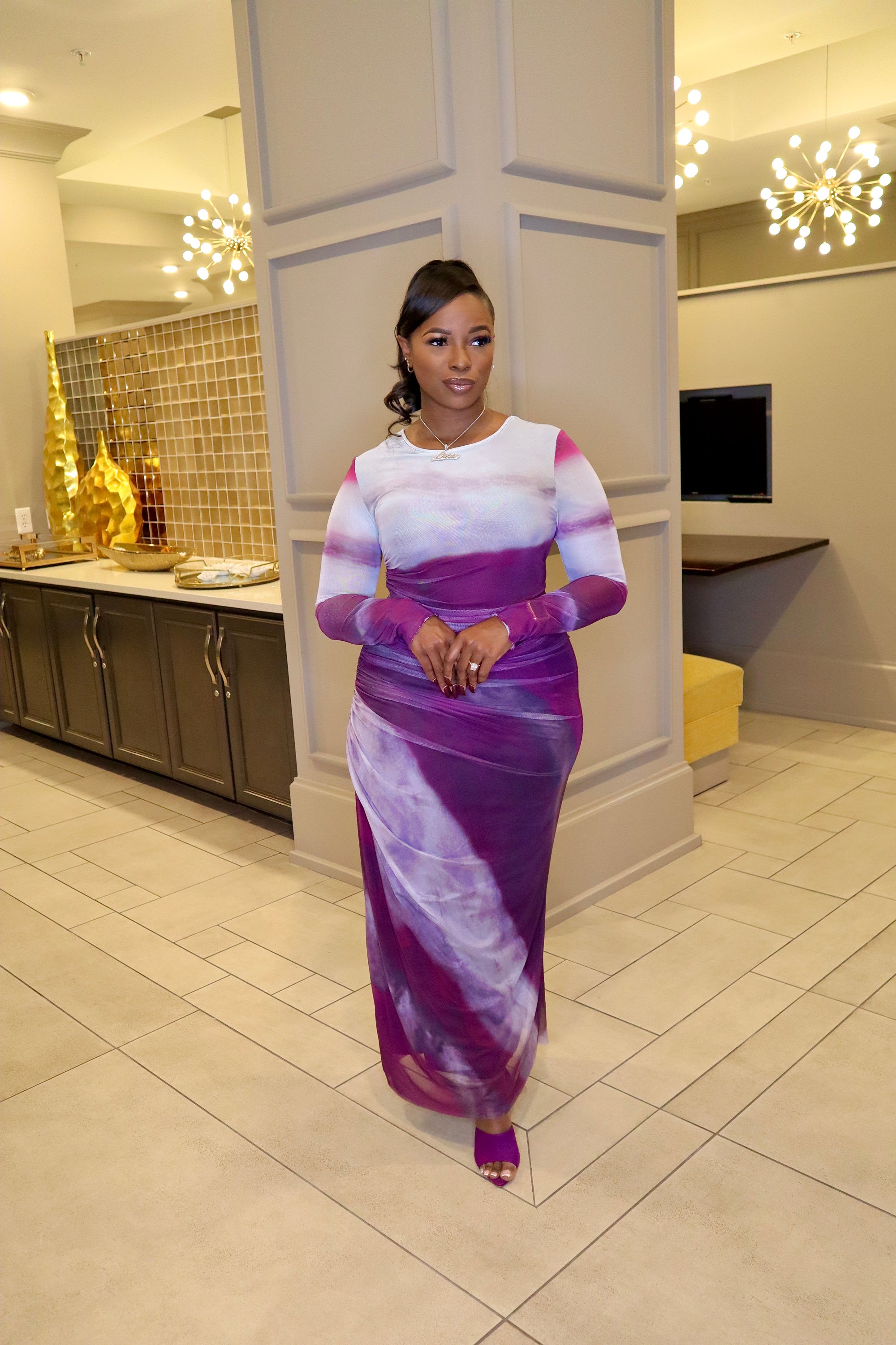 purple ruched bodycon dress Ruched Bodycon Dress in Lavender