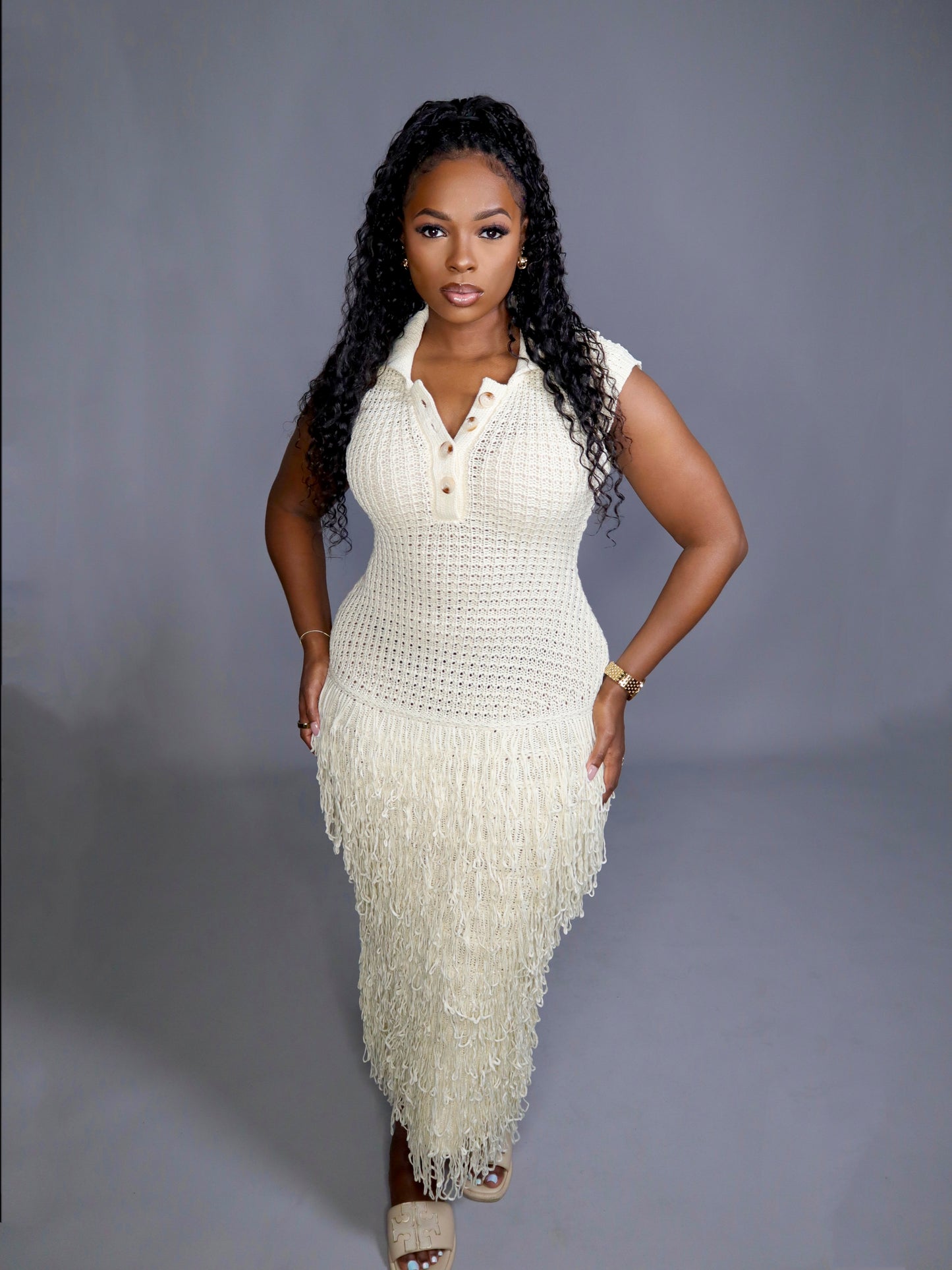 Amiya Crochet Dress- Oatmeal