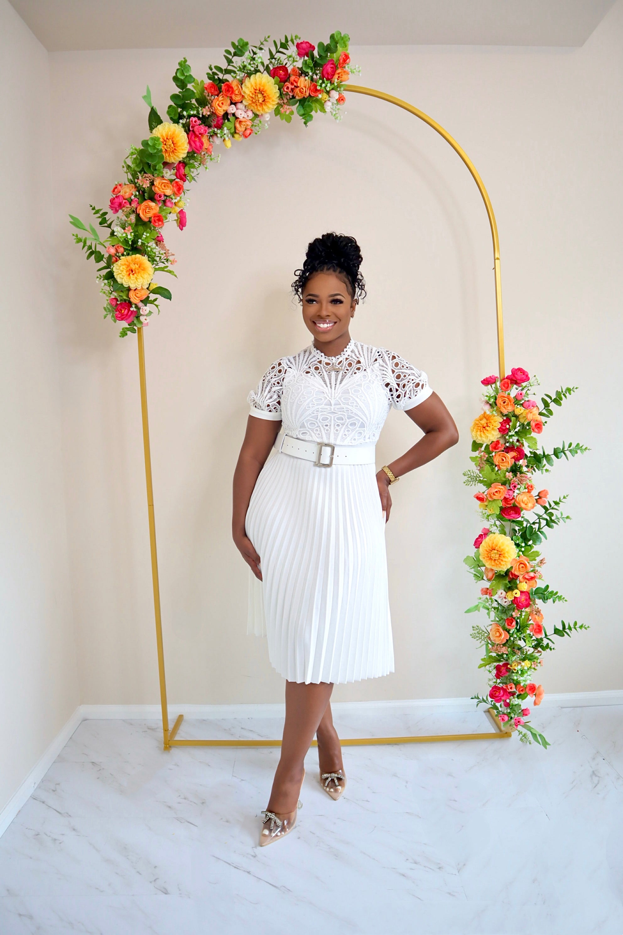 Classy Lacey Pleated Dress