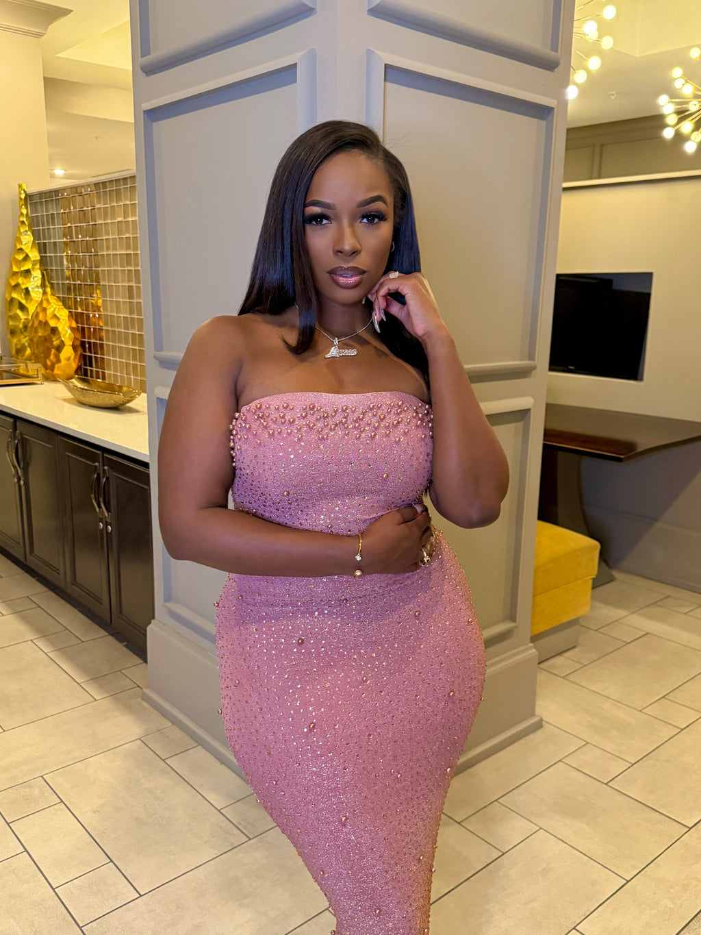 Mauve Pearl Rhinestone Dress