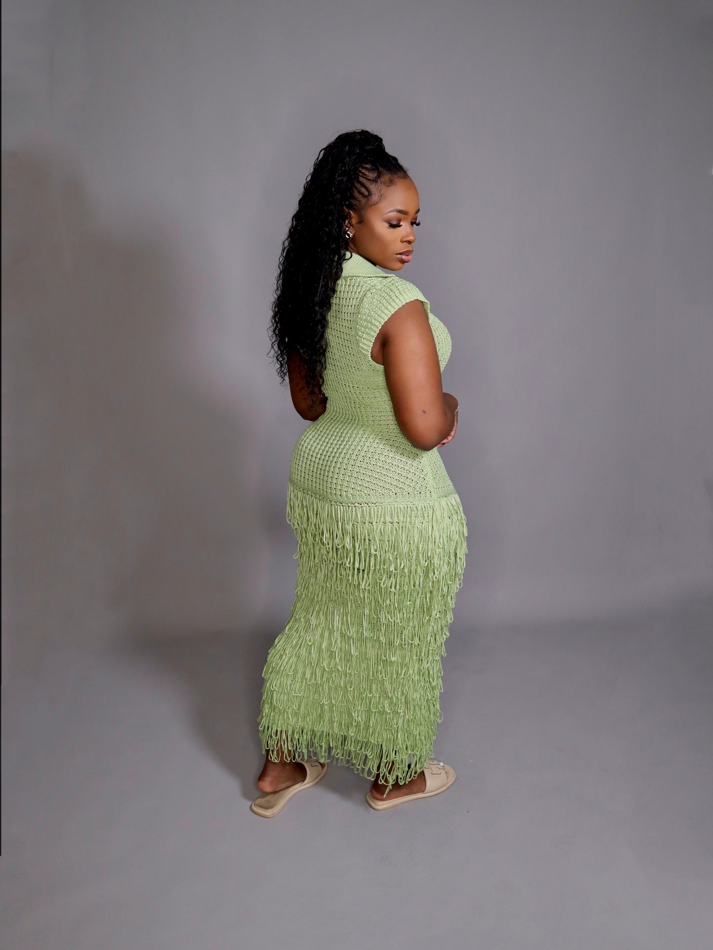 Amiya Crochet Dress- Chartreuse