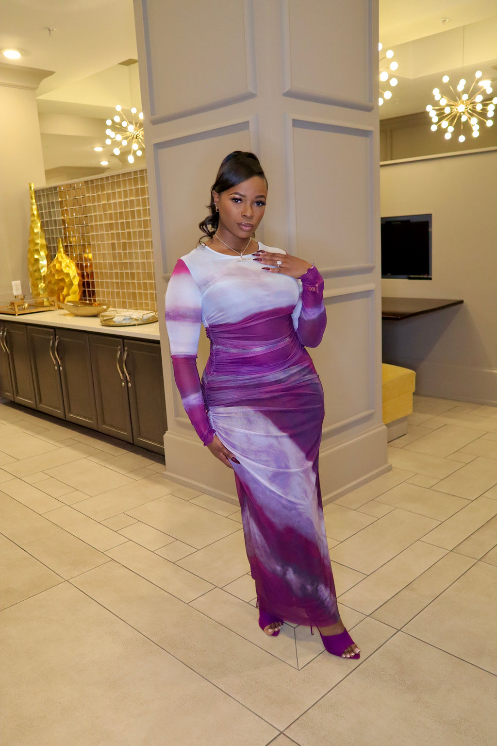 Plum Ruched Bodycon Dress