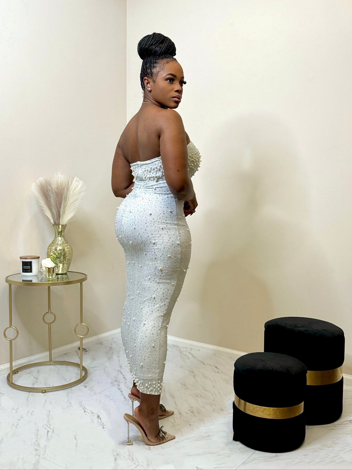 Blanco Rhinestone Pearl Midi