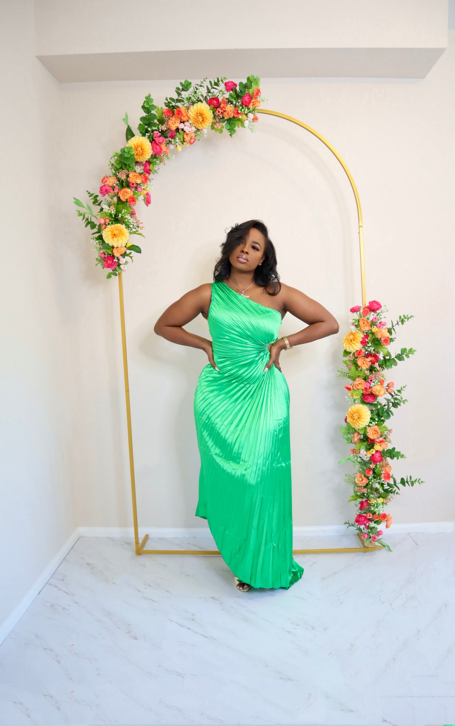 Emerald Pleated Dress