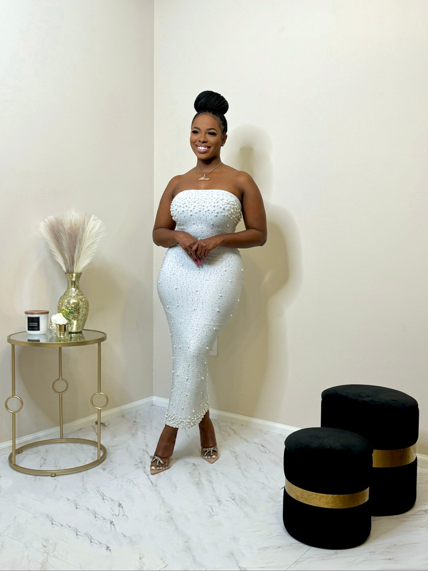 Blanco Rhinestone Pearl Midi