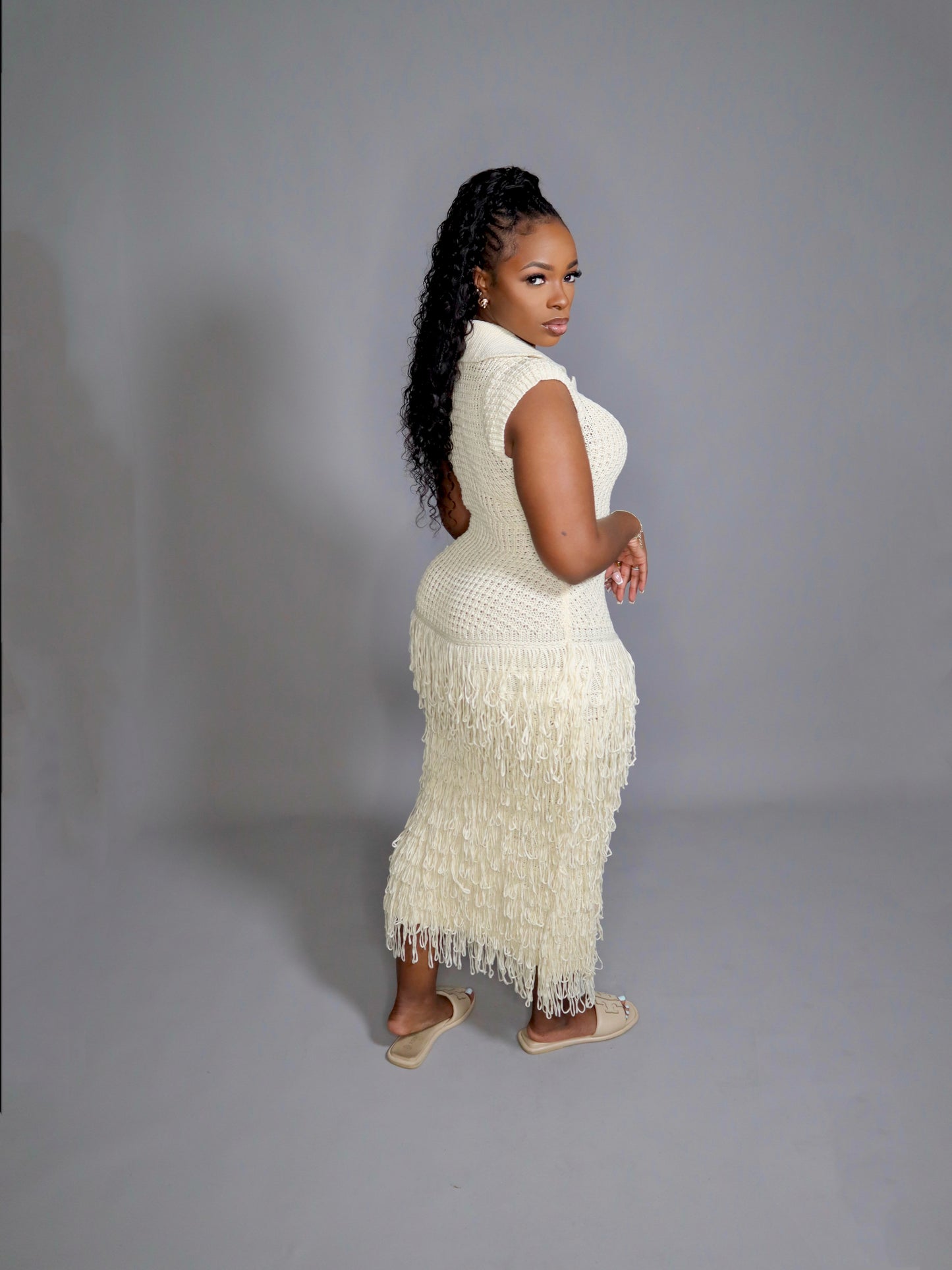 Amiya Crochet Dress- Oatmeal