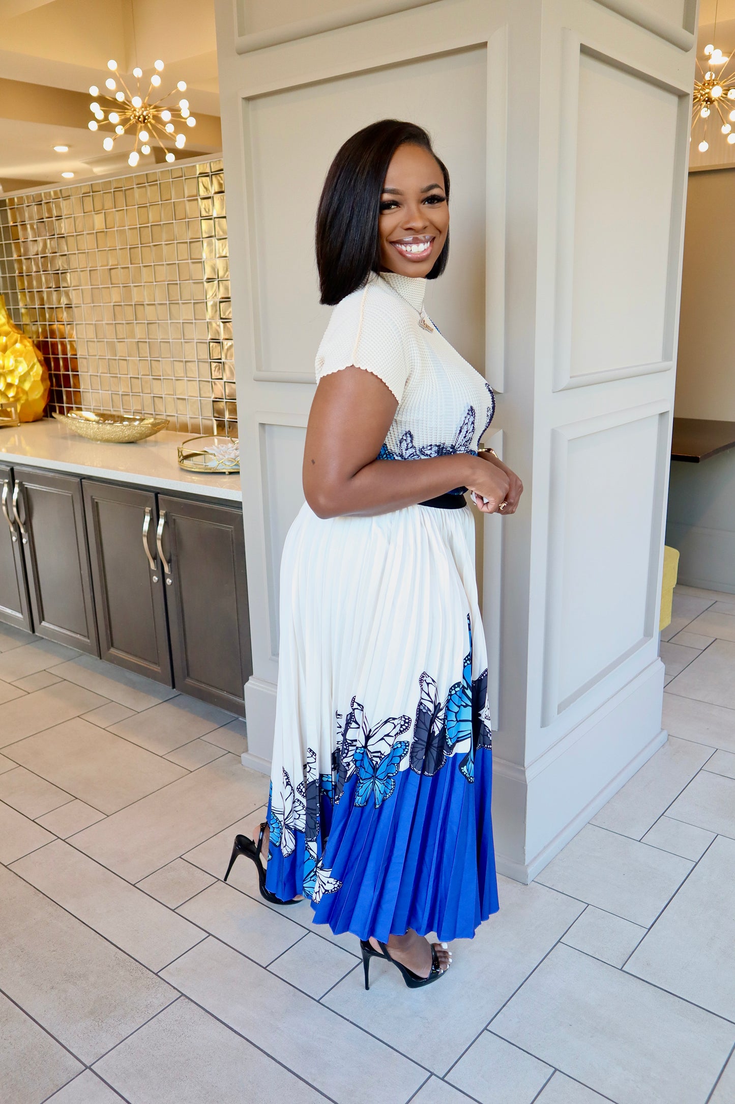 Elegant Azul Butterfly Skirt Set