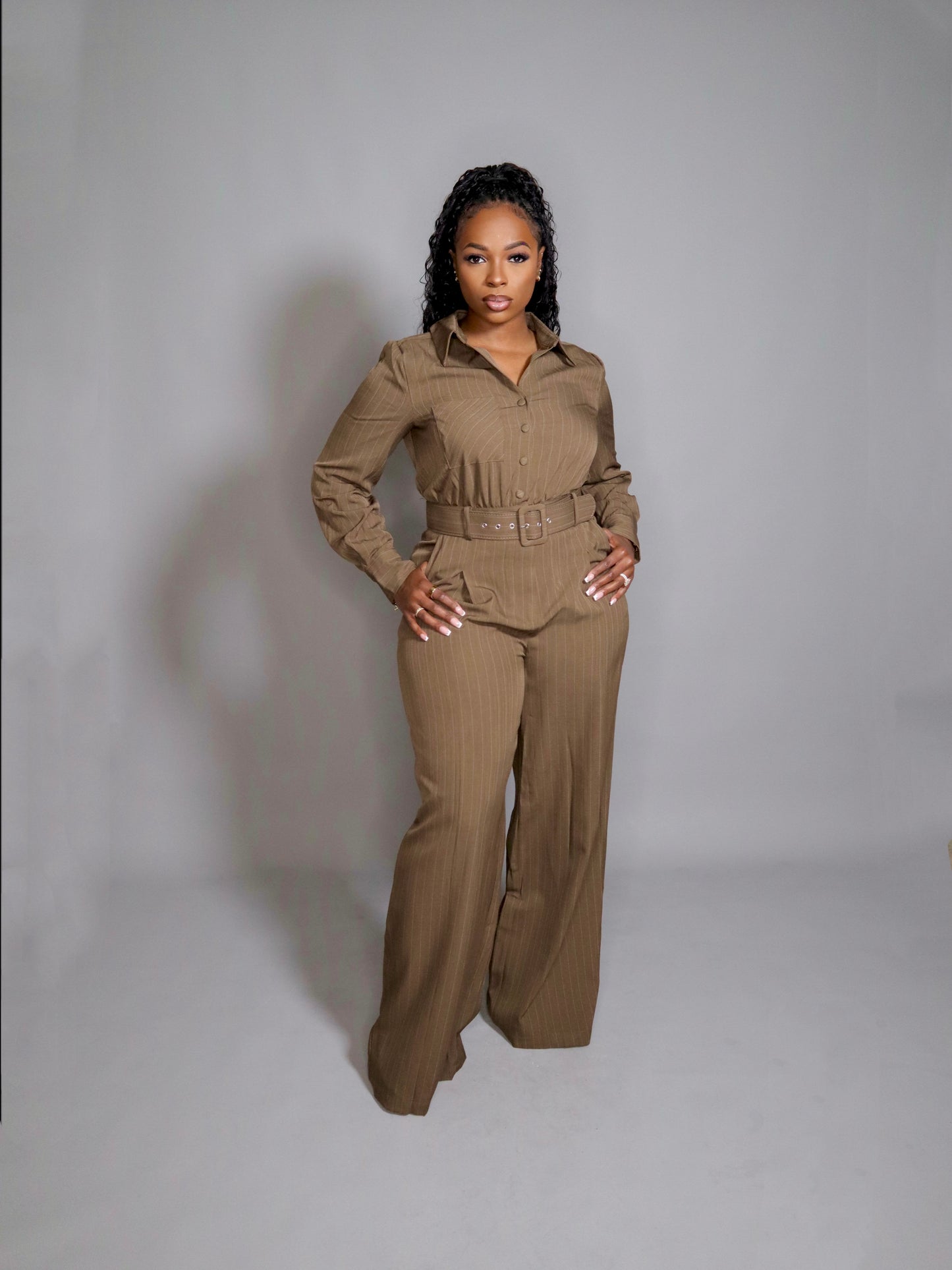 Pinstripe Mocha Jumpsuit