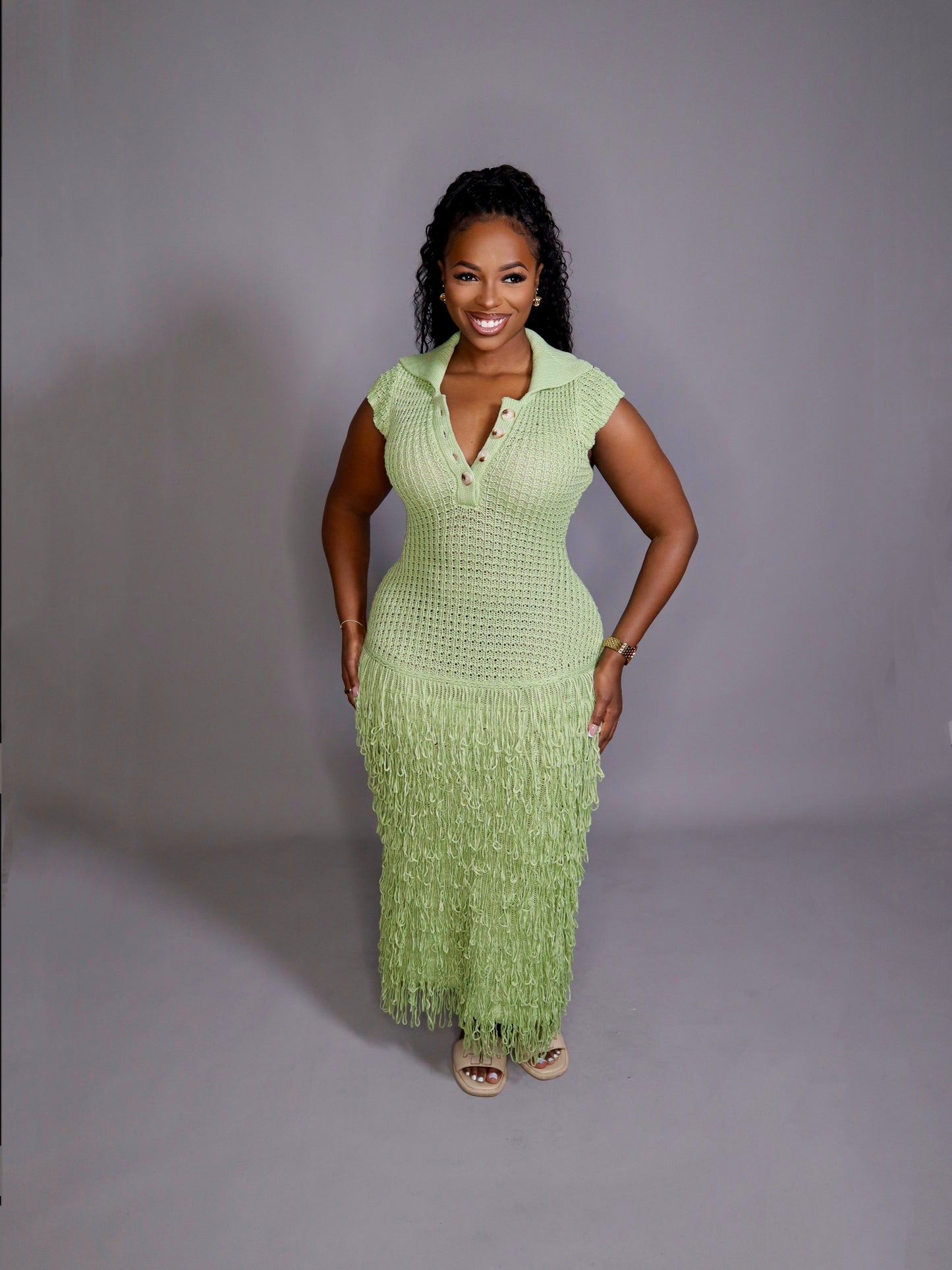 Amiya Crochet Dress- Chartreuse