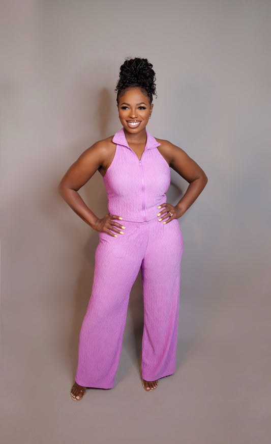 Lilac Crinkle Zip Up Set
