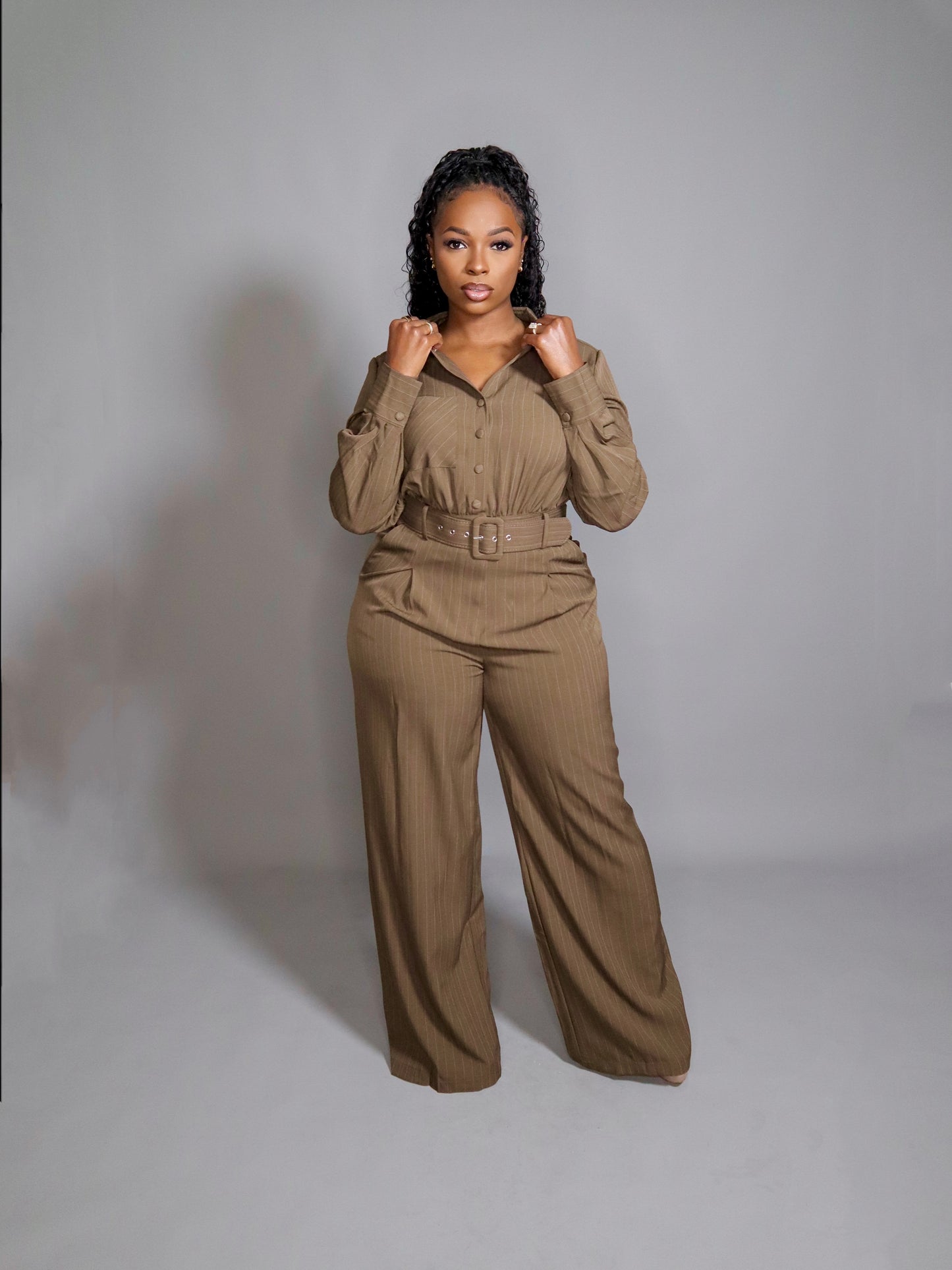 Pinstripe Mocha Jumpsuit
