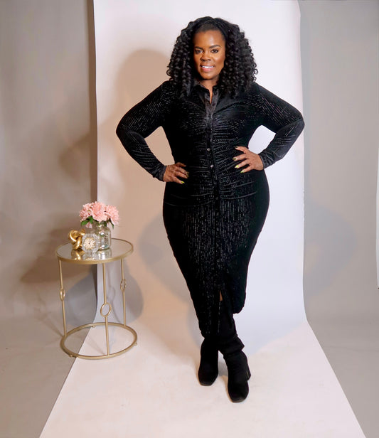 Midnight Glam Velour Midi Dress