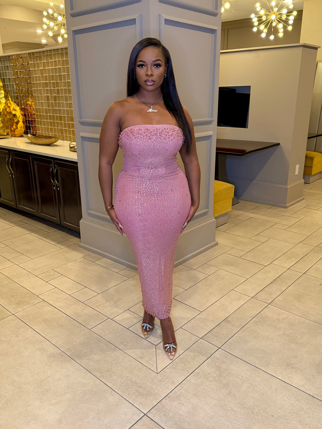 Mauve Pearl Rhinestone Dress
