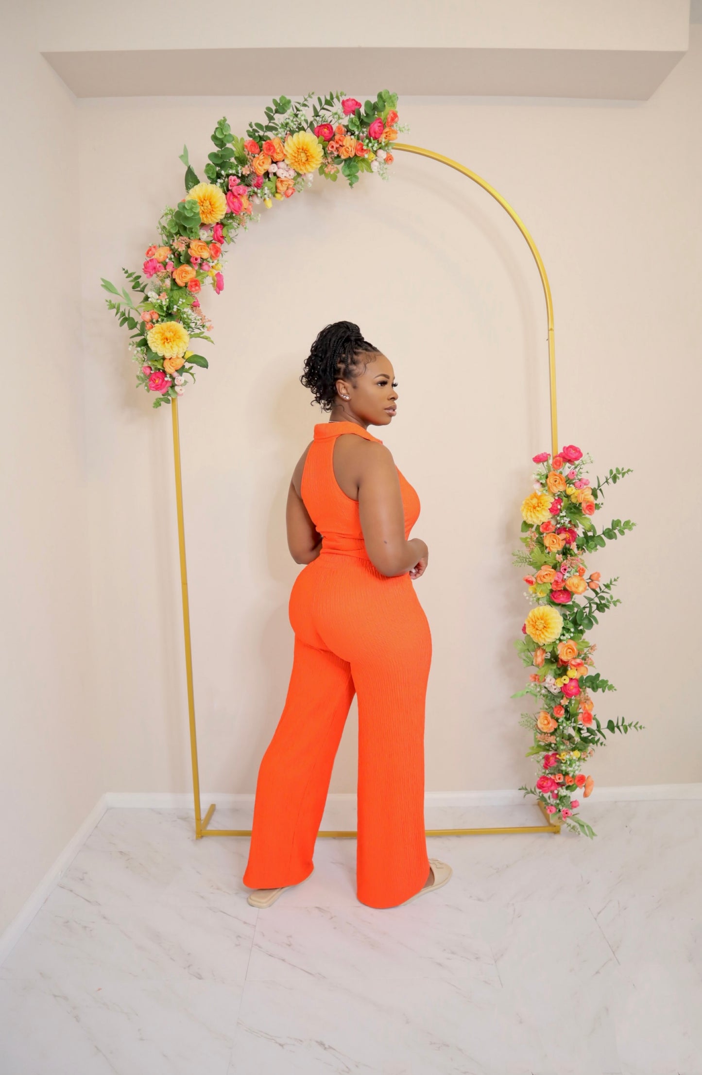 Tangerine Crinkle Zip up Set