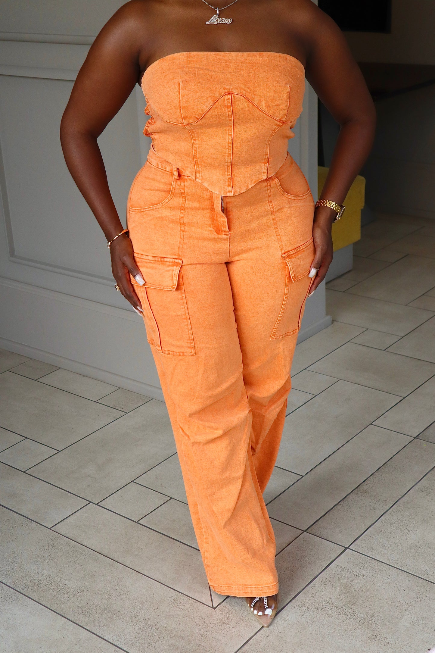 Citrus Chic Cargo Denim Set