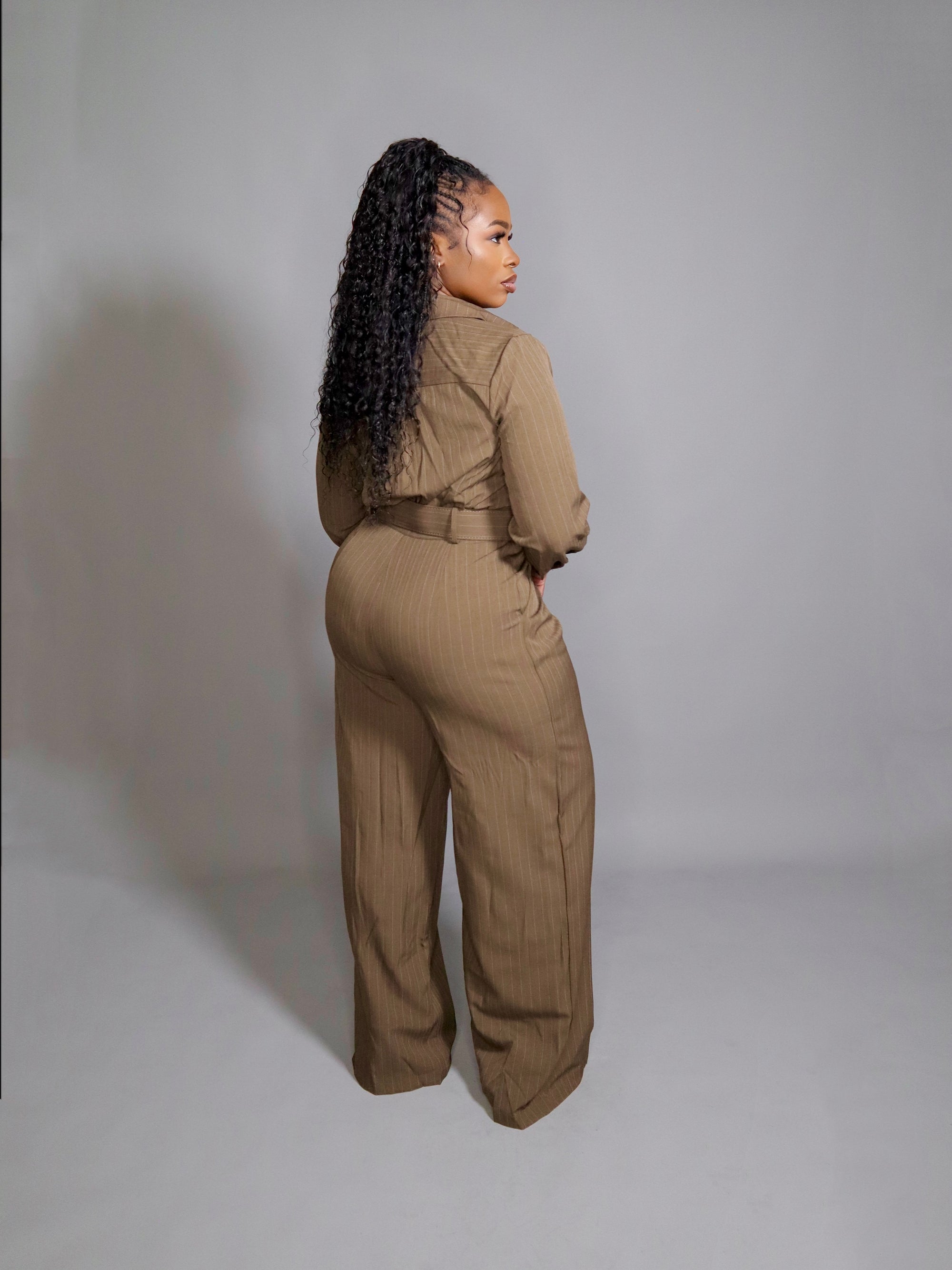 Pinstripe Mocha Jumpsuit